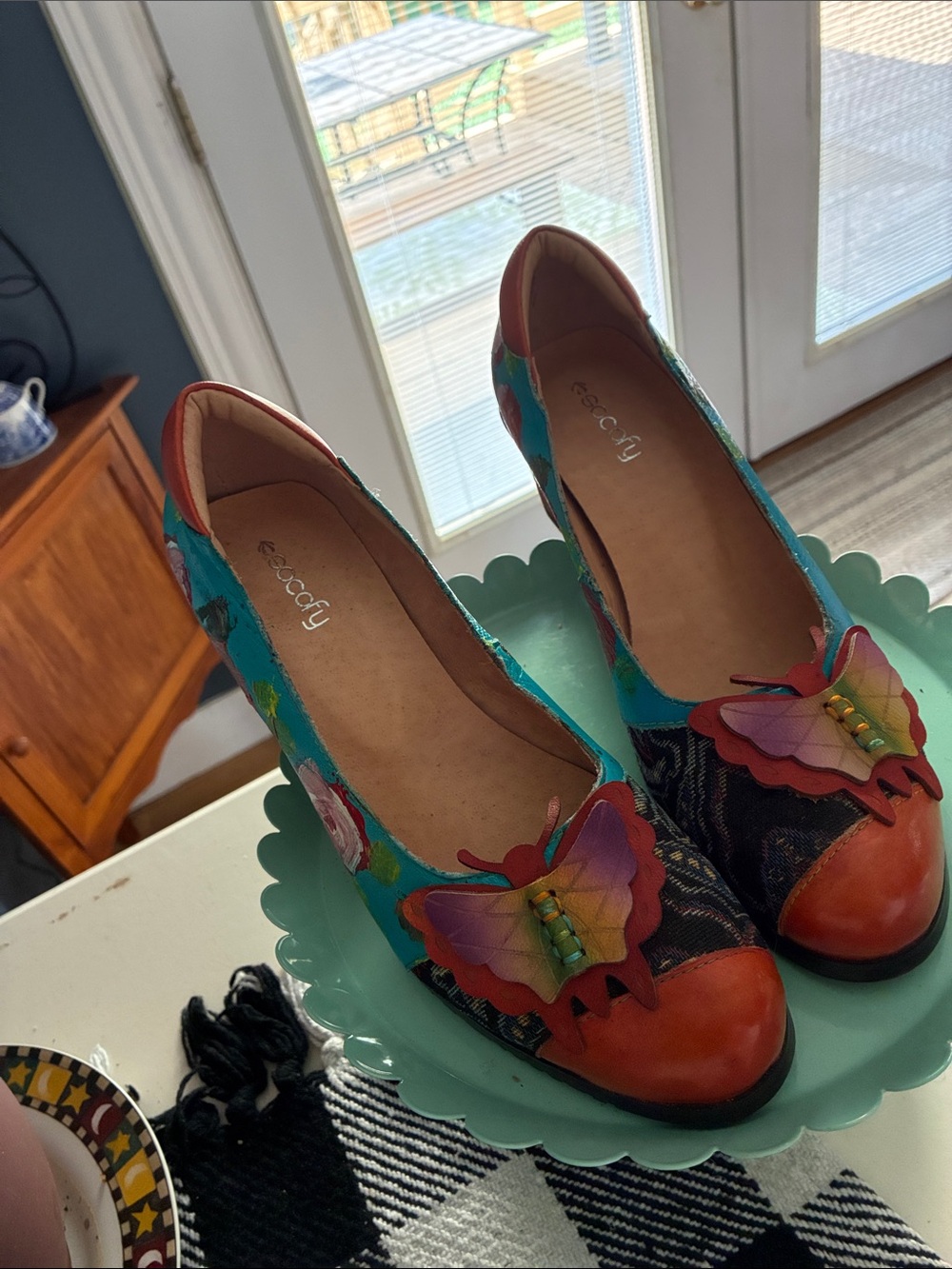 Socofy Turquoise Multi Butterfly Accent Women's Flats Size 39. - Picture 11 of 11